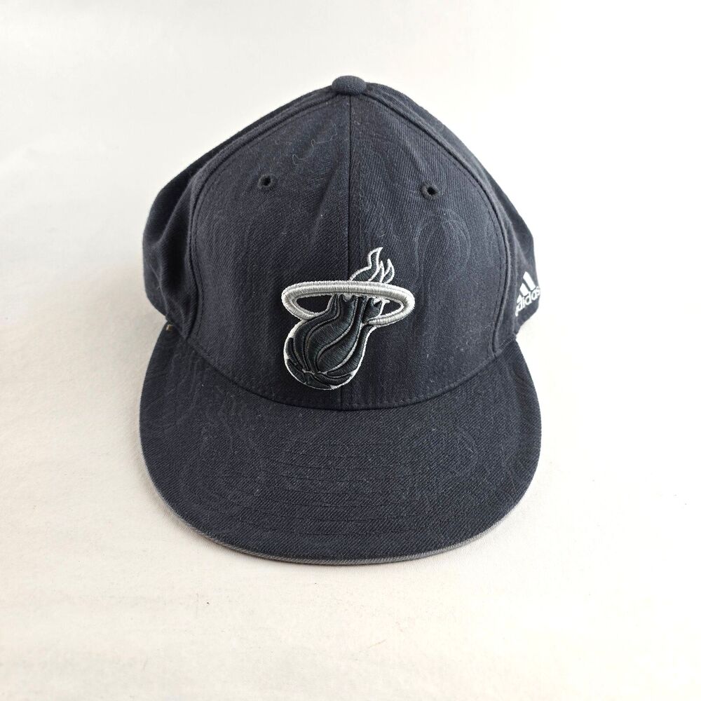 Miami Heat Hat Mens 7 5/8 Fitted Black Adidas Wool Retro Logo Basketball NBA